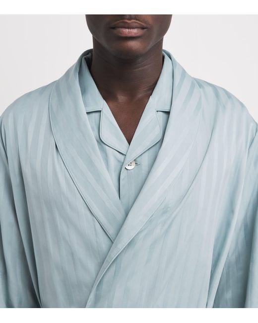 Harrods Blue Cotton Satin-Stripe Night Robe for men