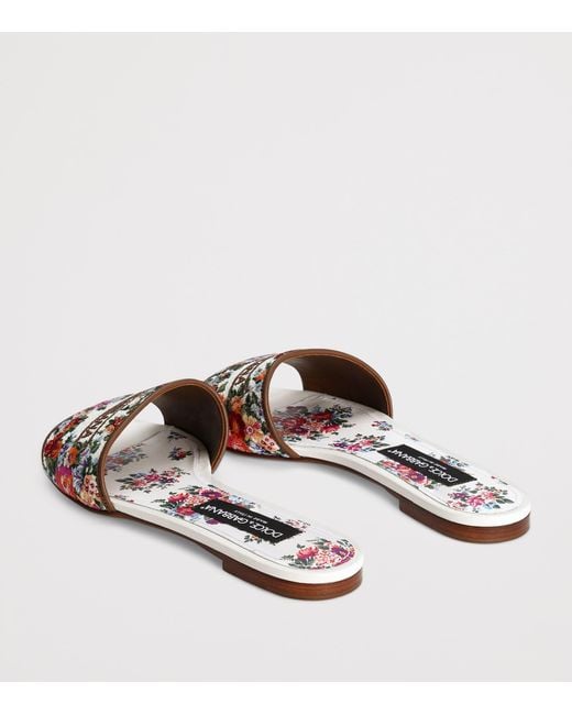 Dolce & Gabbana White Leather Embroidered Floral Slides