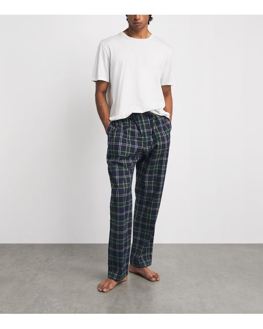 Harrods Blue Cotton Tartan Pyjama Trousers for men