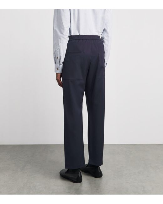 Barena Blue Wool-Blend Drawstring Straight Trousers for men
