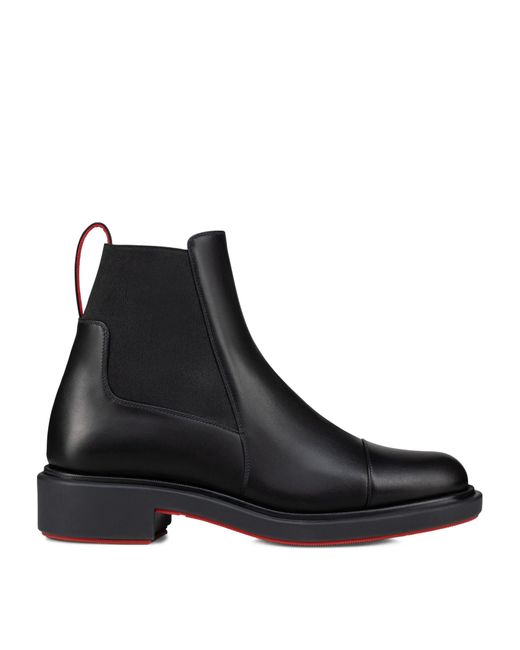 Christian Louboutin Black Urbino Leather Chelsea Boots for men
