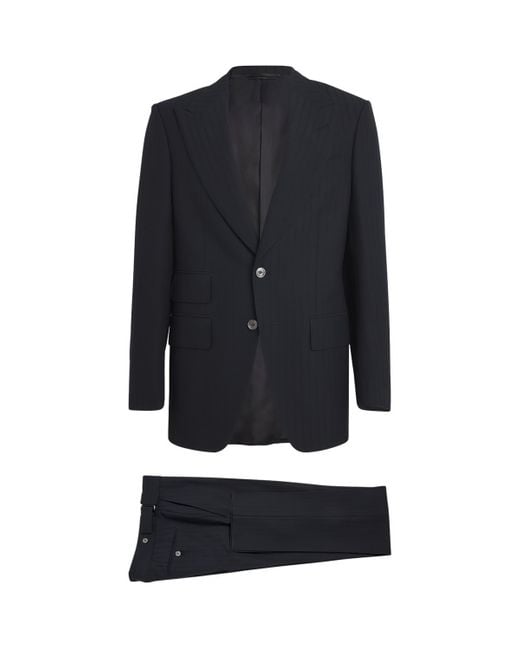 Tom Ford Blue Herringbone Stripe Atticus 2-Piece Suit for men