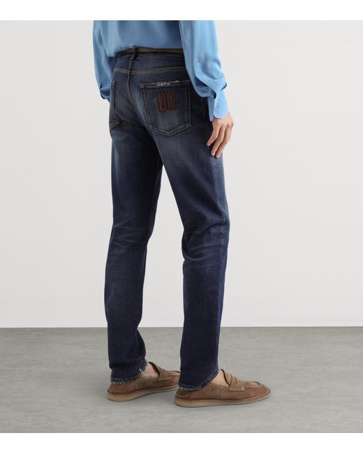 Dolce & Gabbana Blue Slim Logo-Patch Jeans for men
