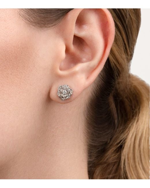 Piaget White And Diamond Rose Stud Earrings