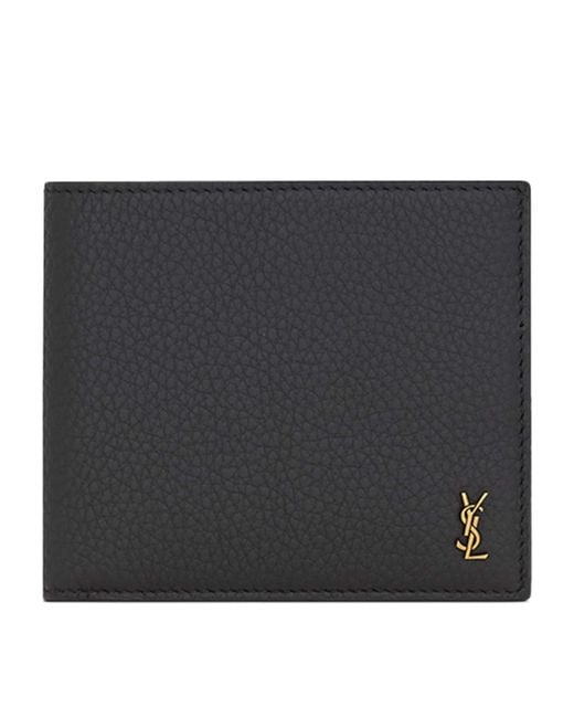 Saint Laurent Black Leather Cassandre Bifold Wallet for men