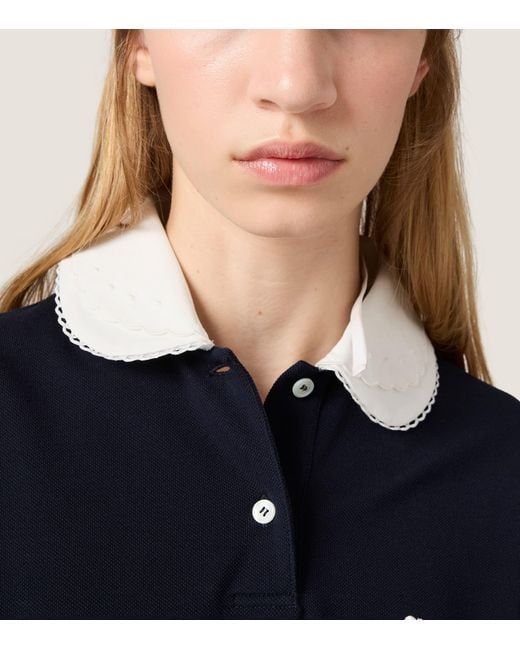 Miu Miu Blue Cotton Embroidered Polo Shirt