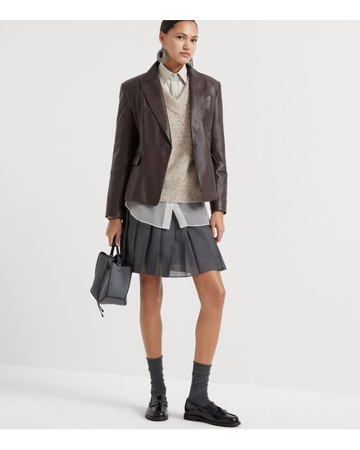Brunello Cucinelli Gray Wool-blend Pleated Mini Skirt