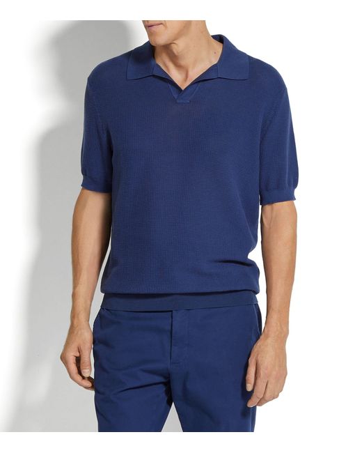 Zegna Blue Premium Cotton Polo Shirt for men