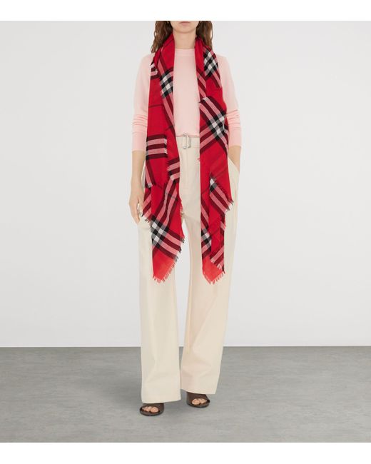 Burberry Red Wool Wide Check Scarf