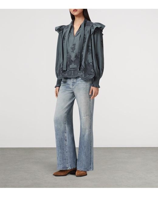 AllSaints Blue Cotton Nisa Embroidered Blouse