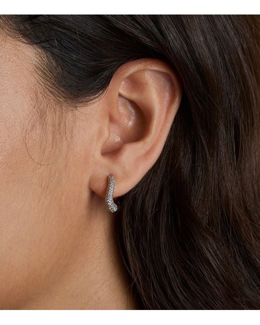 Astrid & Miyu White Rhodium-Plated And Crystal Wave Hoop Earrings