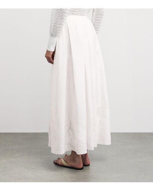 Lafayette 148 New York White Organic Linen Broderie Anglaise Maxi Skirt