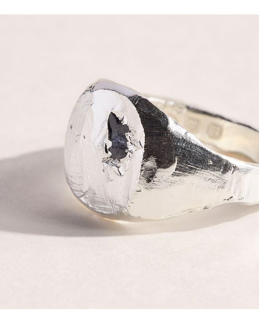 The Ouze Metallic Sterling And Sapphire Una Signet Ring for men