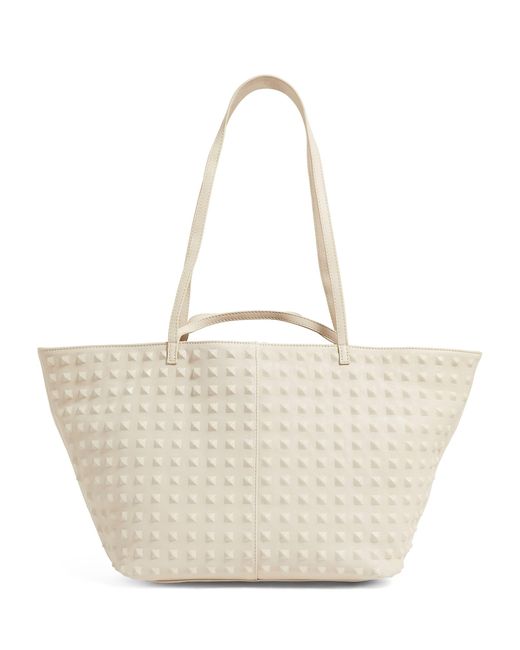 AllSaints White Leather Studded Hannah Tote Bag