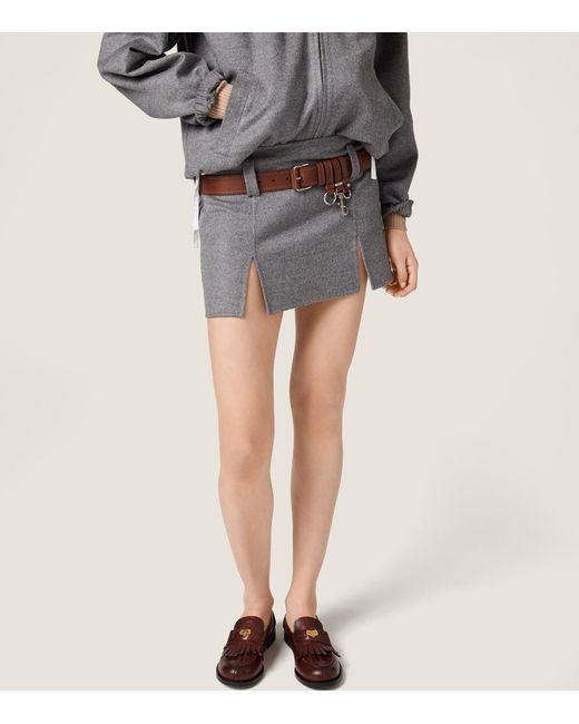 Miu Miu Gray Wool-Cashmere Mini Skirt
