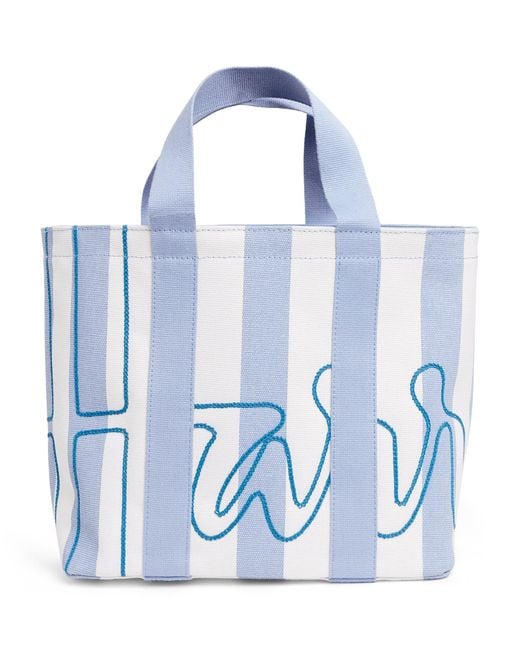 Harrods Blue Mini Cotton Stripe Logo Tote Bag