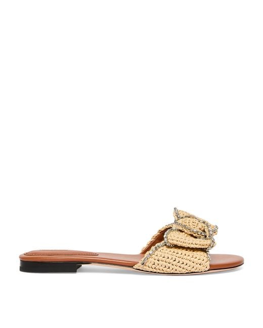 Marina Rinaldi Natural Embellished Bow-Detail Slides