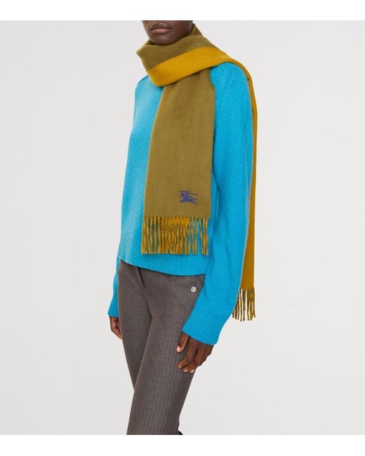 Burberry Green Cashmere Reversible Ekd Scarf