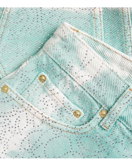 Ganni Blue Embellished Washed Denim Shorts