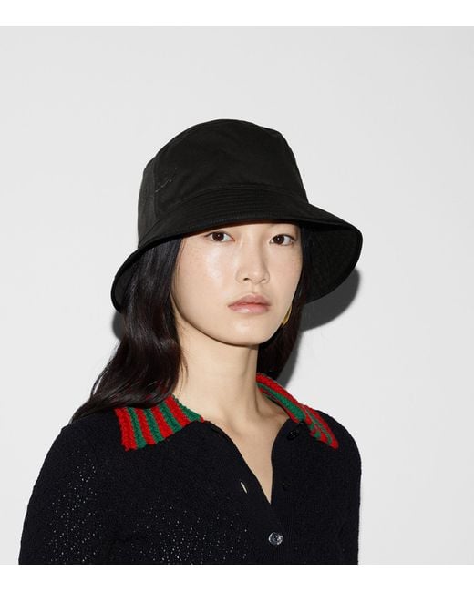 Gucci Black Cotton Embroidered Logo Bucket Hat for men