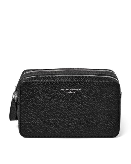 Aspinal Black Leather Mount Street Toiletries Bag