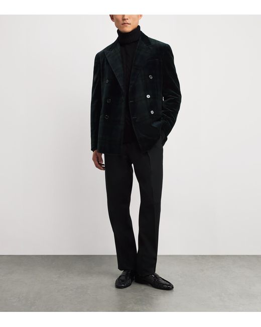 Polo Ralph Lauren Black Cotton Velvet Tartan Double-Breasted Blazer for men