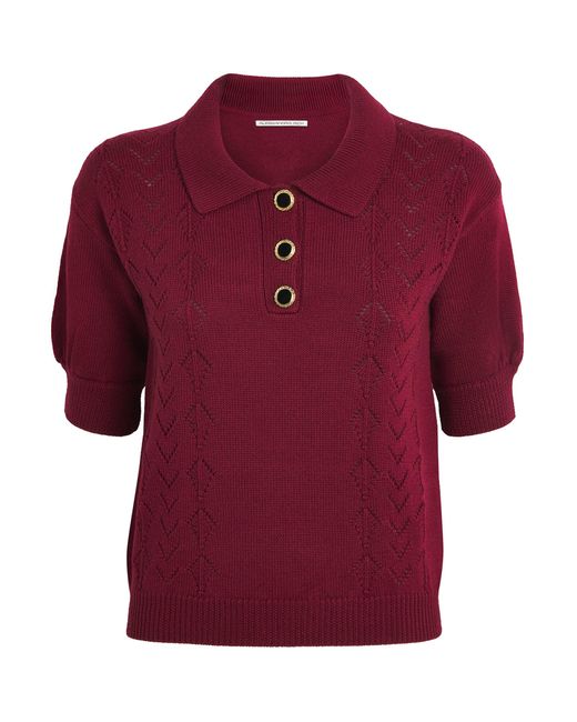 Alessandra Rich Red Virgin Wool Open-Knit Polo Shirt for men