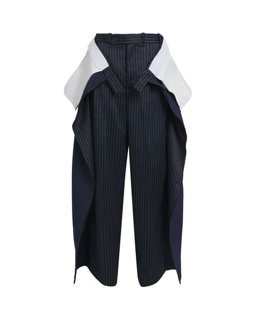 Late for Work Blue Deconstructed Striped Tailored Trousers