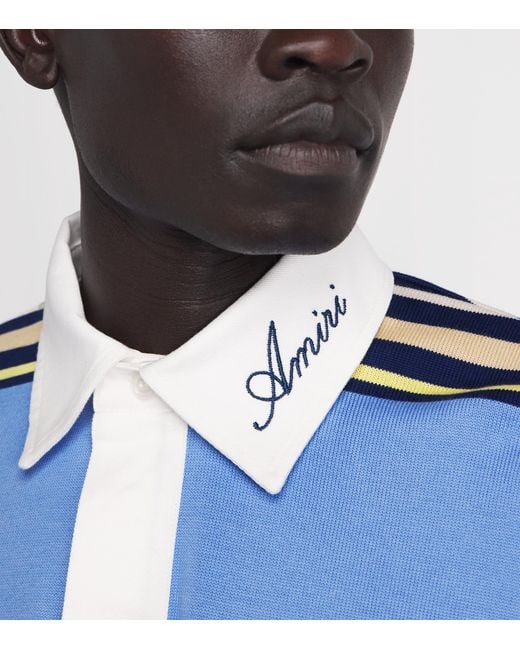 Amiri Blue Cotton Stripe Polo Shirt for men