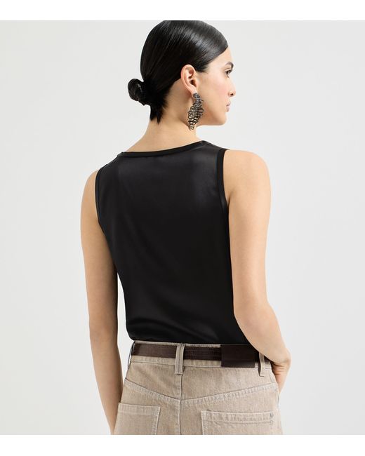 Brunello Cucinelli Black Stretch-Silk Reversible Tank Top