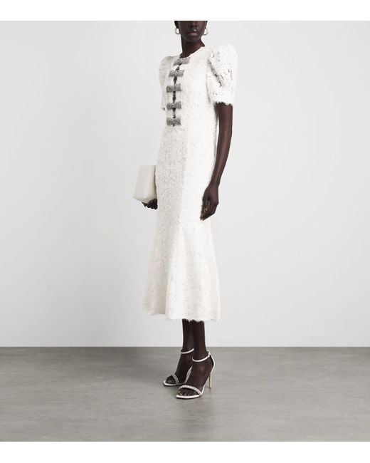 Rebecca Vallance White Bow-Detail Dillon Midi Dress