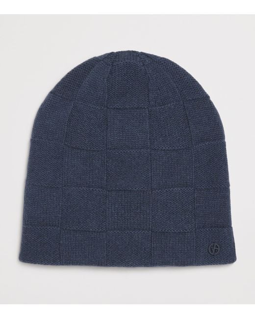 Giorgio Armani Blue Cashmere Patchwork Beanie for men
