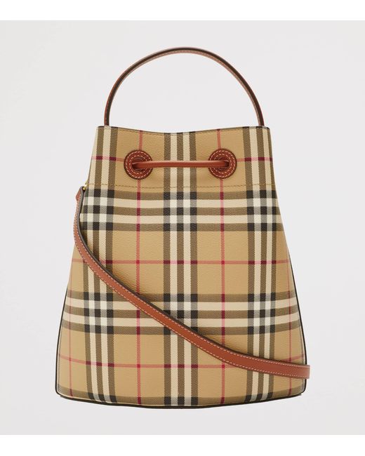Burberry Brown Small Check Monogram Bucket Bag