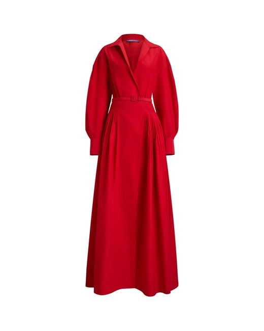 Ralph Lauren Red Cotton-Blend Poplin Daley Maxi Shirt Dress
