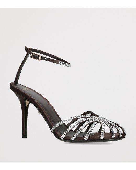 ALEVI Black Satin Penelope Xtal Heeled Sandals 95