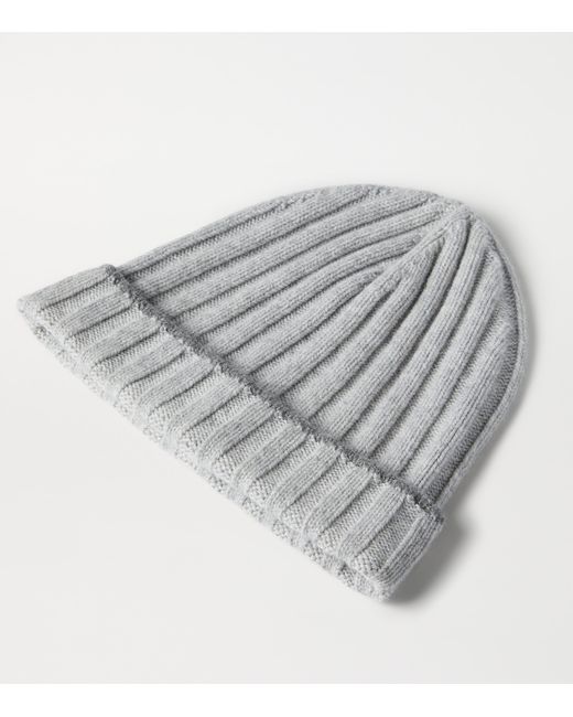 Brunello Cucinelli Gray Cashmere Ribbed Beanie for men