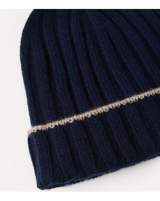Brunello Cucinelli Blue Cashmere Ribbed Beanie for men