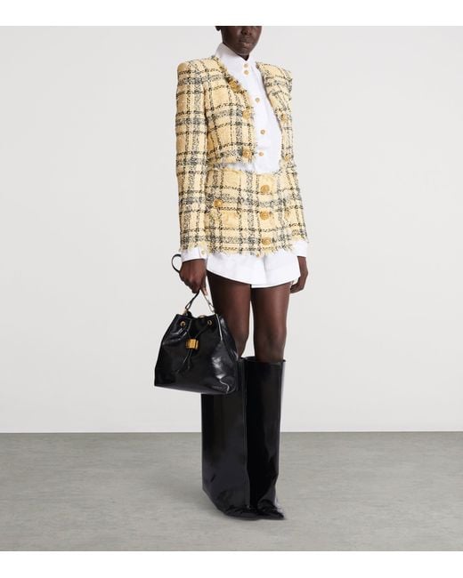 Balmain Metallic Tweed Sequinned Check Mini Skirt
