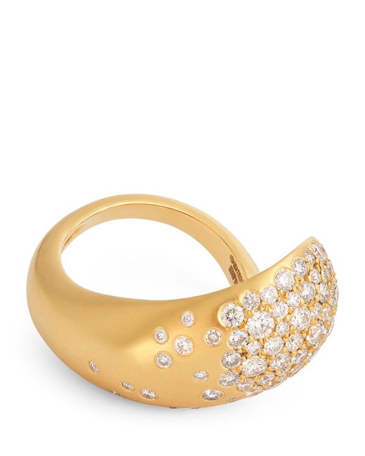 Nada Ghazal Metallic Yellow Gold And Diamond Fuse Glamour Ring (size 6)