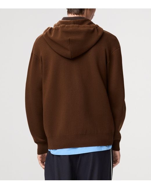 Loewe Brown Wool-Blend Leather-Pocket Hoodie for men