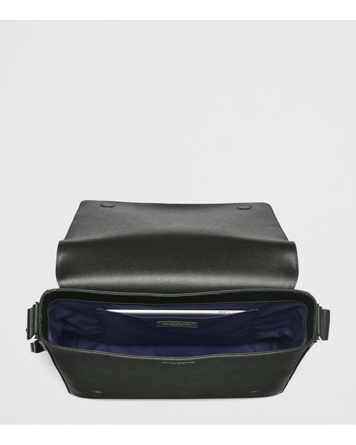 Aspinal Black Leather Reporter Messenger Bag for men