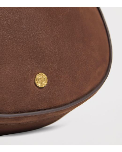Harrods Brown Small Suede Crescent Shoulder Bag