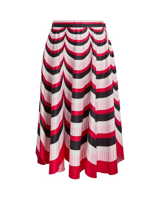 Marina Rinaldi Red X Mary Katrantzou Stripe Print Midi Skirt