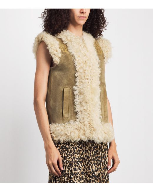 Etro Metallic Shearling Embroidered Gilet