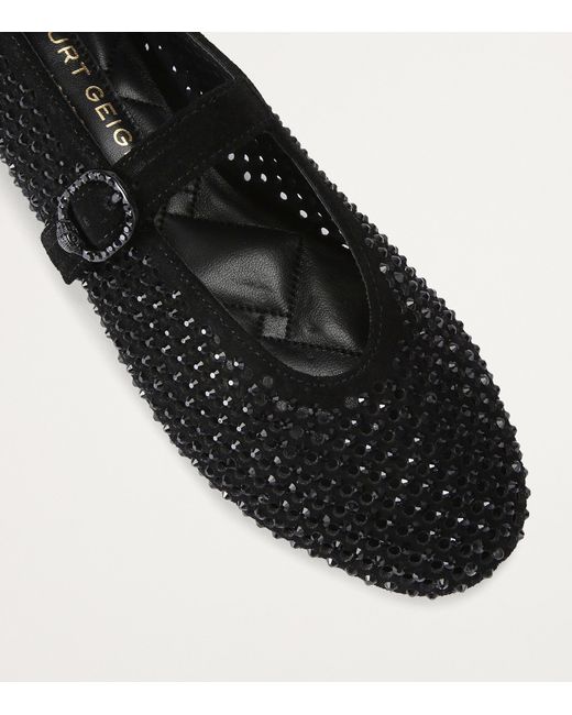 Kurt Geiger Black Suede Embellished Mayfair Ballet Flats