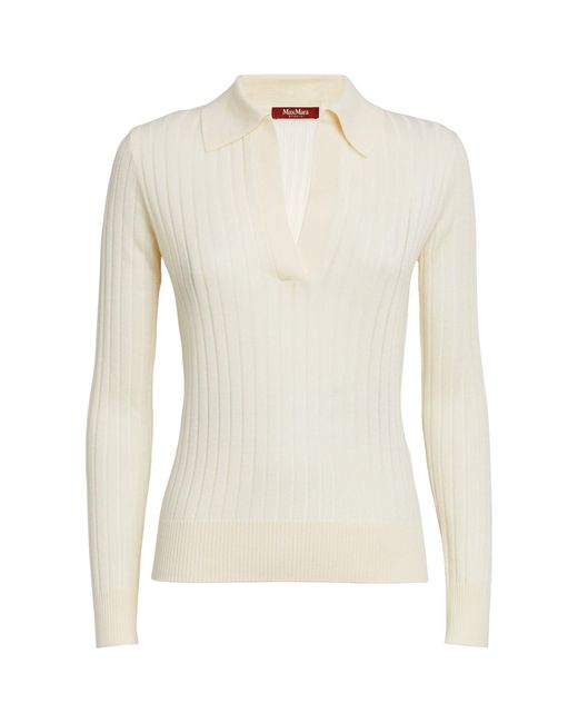 Max Mara White Silk-wool Collared Sweater
