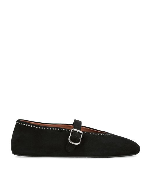 Alaïa Black Suede Strap Ballet Flats