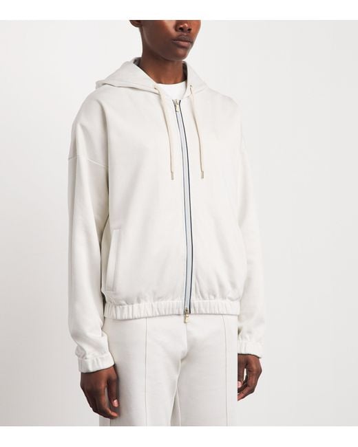 Eleventy White Cotton-Blend Zip-Up Hoodie