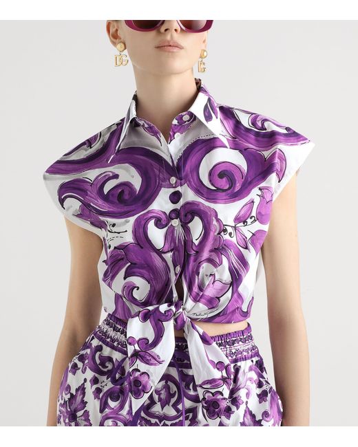 Dolce & Gabbana Purple Cotton Majolica Print Shirt
