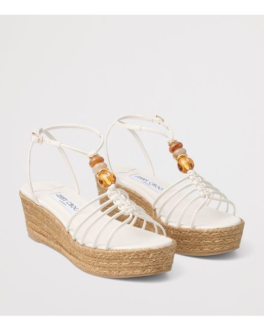 Jimmy Choo White Lemi 50 Leather Wedge Sandals